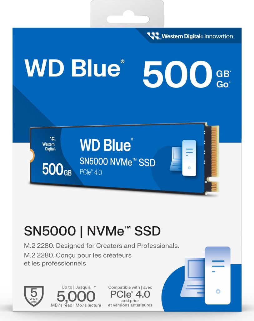 WD Blue SN5000 NVMe SSD 500GB M.2 2280 PCIe Gen4 Zdjęcie produktu 