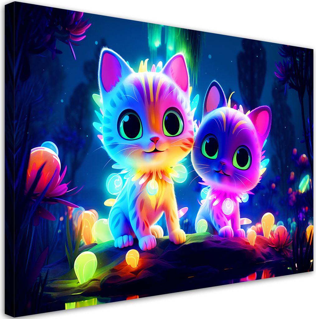 Leinwandbild Bunt Neon Katzen 120x80 Feeby Bunt bild für die wand bereit zum aufhängen