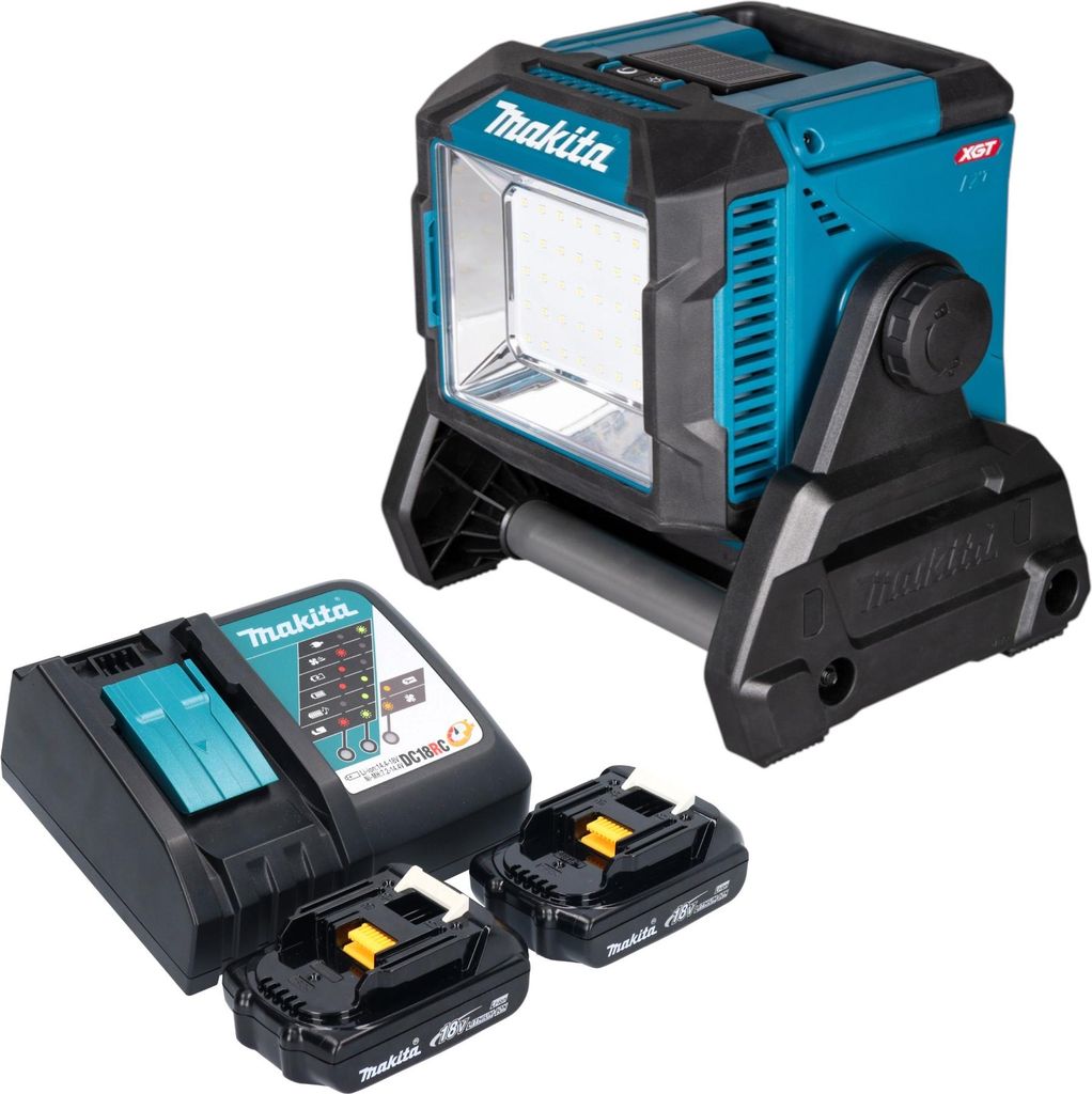 Makita ML 005 G RY Akku Baustellenleuchte 18 / 40 V max. 3.600 lm + 2x Akku 1,5 Ah + Ladegerät