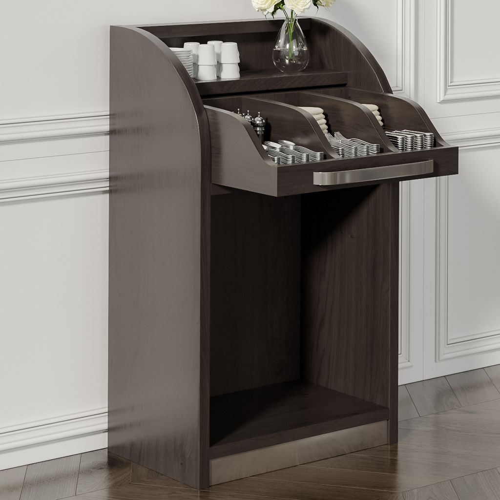 LEA | Besteckschrank | B55cm x H105 | Wenge-Schwarz | Soft-Close | Holz Kellnerstation Schrank Kommode Servier Gastro