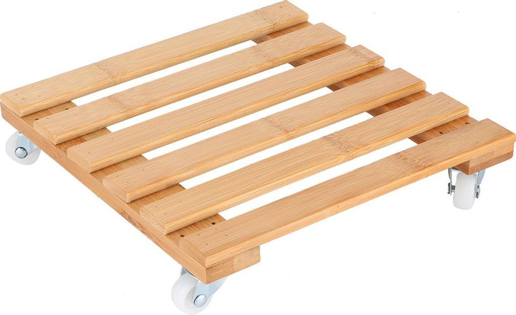 Bambus bewegliche Topfpflanze Blume Regal Lagerung Rack Tray mit Rädern für Outdoor Patio Garten