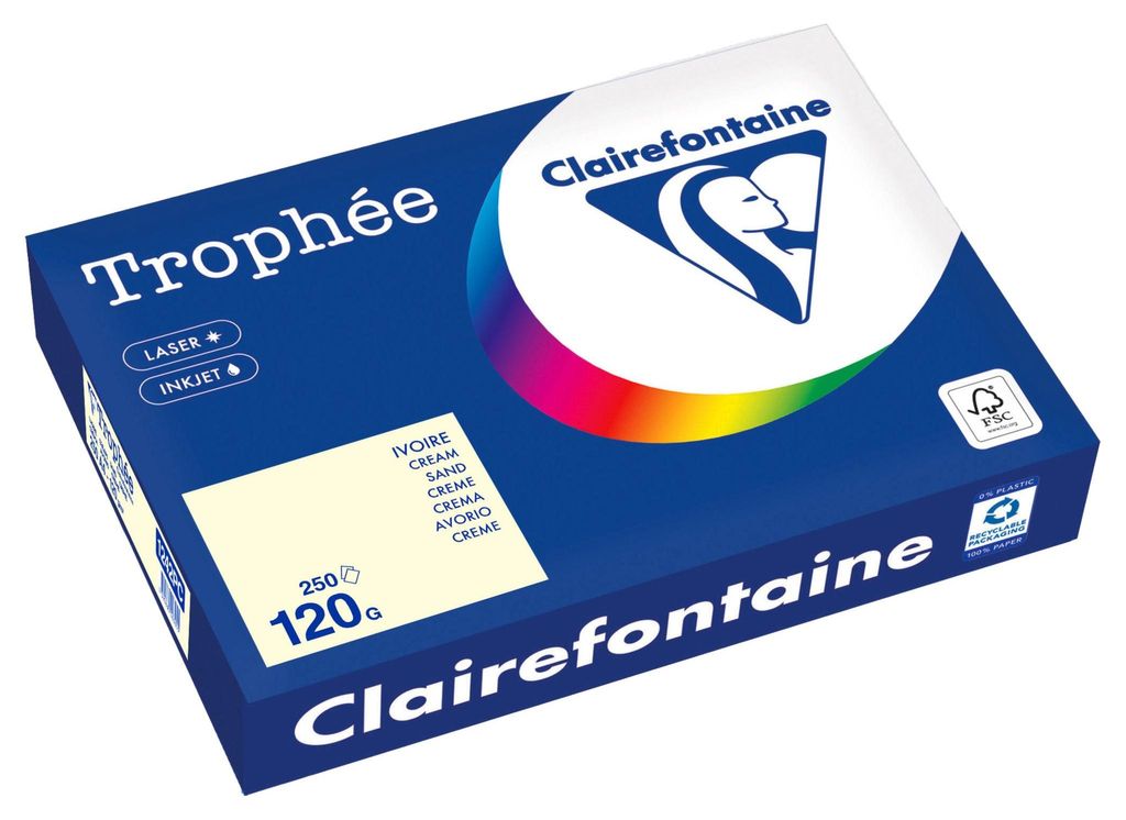 Clairefontaine - Trophäe tel, gekleurd papier, A4, 120 g, 250 vel, creme