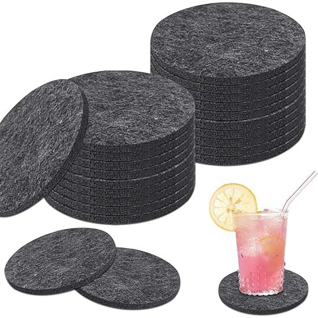 Filzuntersetzer 30er Set, Rund, 10 cm Durchmesser, Dunkelgrau, Waschbar, Hitzebeständig Für Tassen Und Gläser, Zu Hause Büro Bar