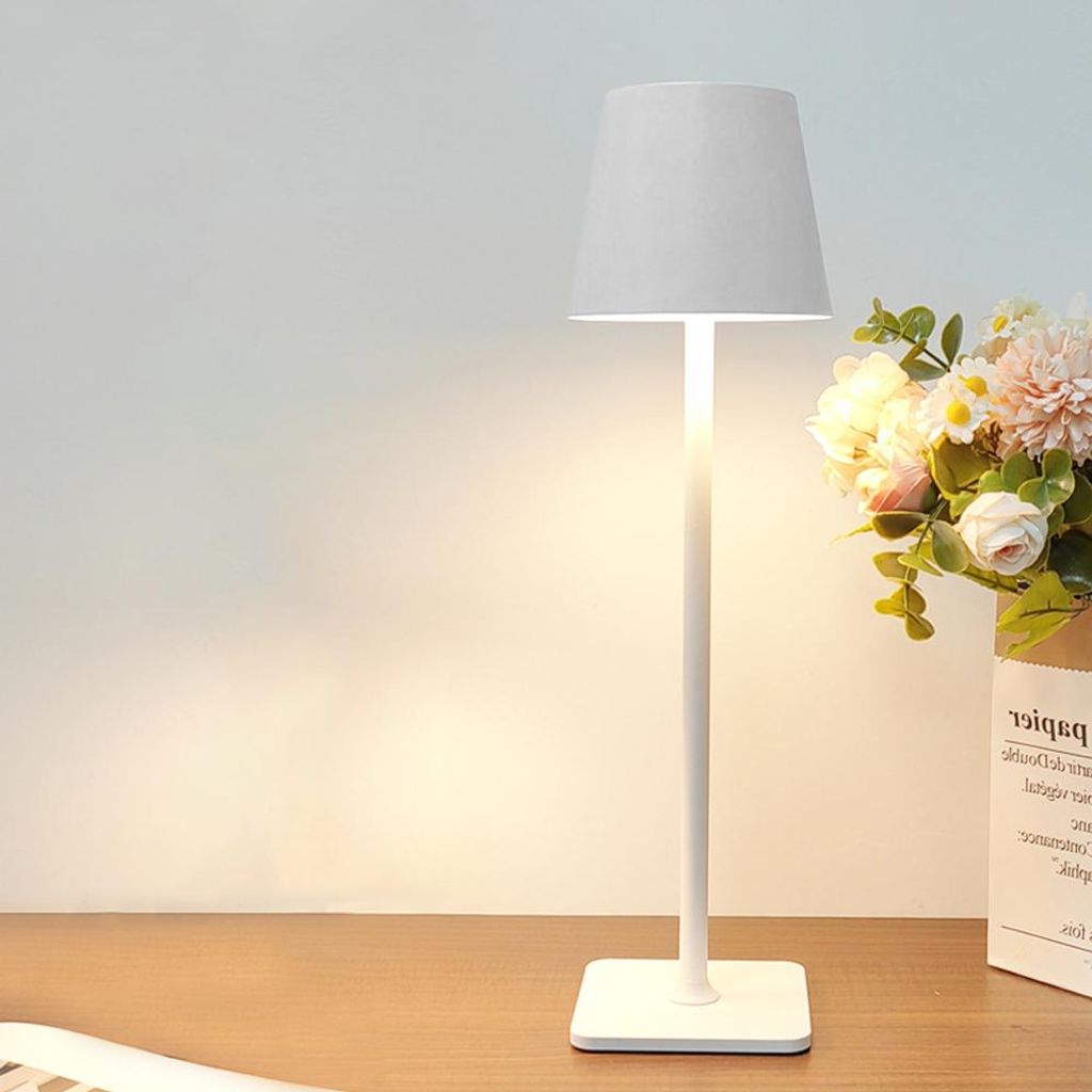 Touch-LED-Tischlampe mit 3 Lichtfarben – Nachttischlampe, Stimmungslicht, Esstischlampe, ideal für Schlafzimmer & Café L11 x H38 cm Weiß /ZNTDB/