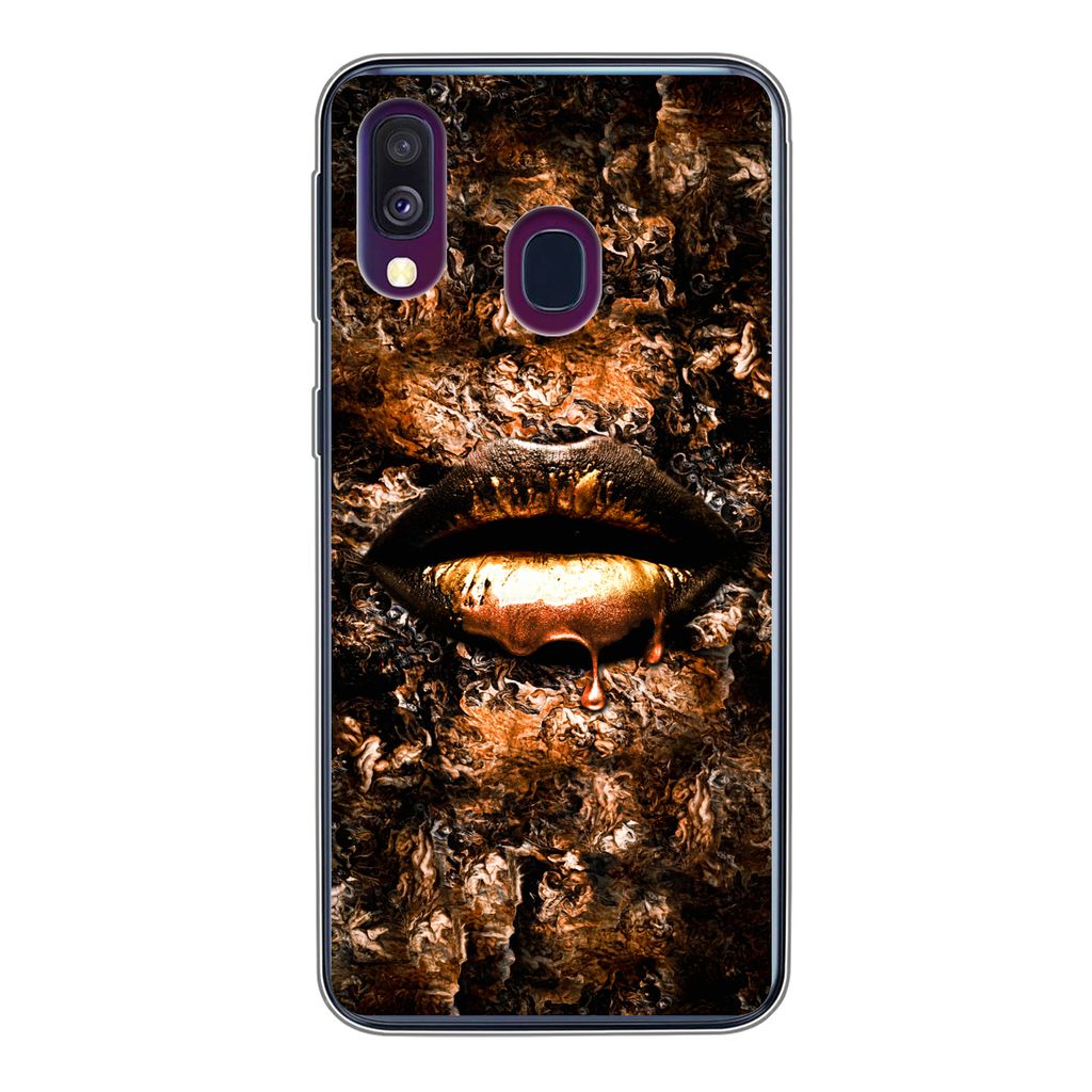 MuchoWow Handyhülle Schutzhülle Hülle für Samsung Galaxy A40 Frau - Lippen - Kupfer Silikon Softcase Handy Hülle - Handy-Tasche