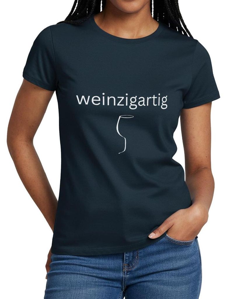 Spreadshirt Weinzigartig Wein Wortwitz Weinliebhaber Frauen T-Shirt, S, Navy