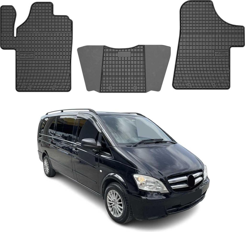 2003-2014 Mercedes Viano Fußmatten Gummi Schwarz 3 tlg Immagine del prodotto 
