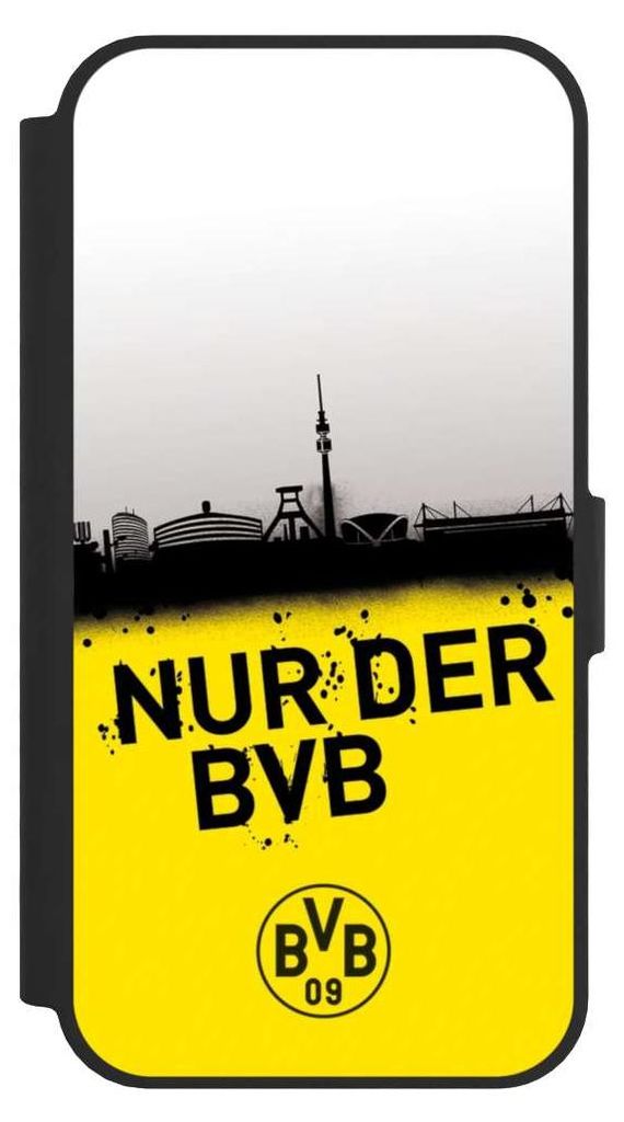 NIVOCASE Klapphülle für Apple iPhone 16e Handyhülle aus Kunst Leder NIVOflip schwarz BVB Borussia Dortmund Statement