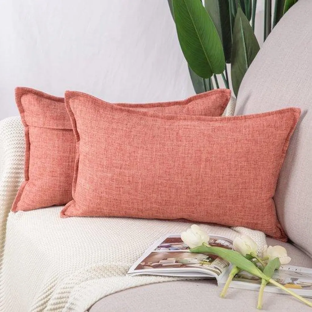 Rénover votre Salon : Lot 2 Housses de Coussin 30x50 cm Rouges Anti-Plis