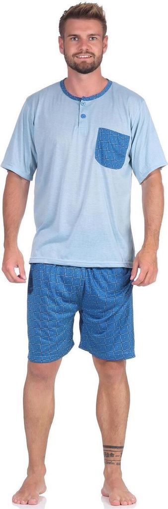 Herren Pyjama Short und T-Shirt Schlaf-Anzug; Grüngrau L/50 Produktbild 