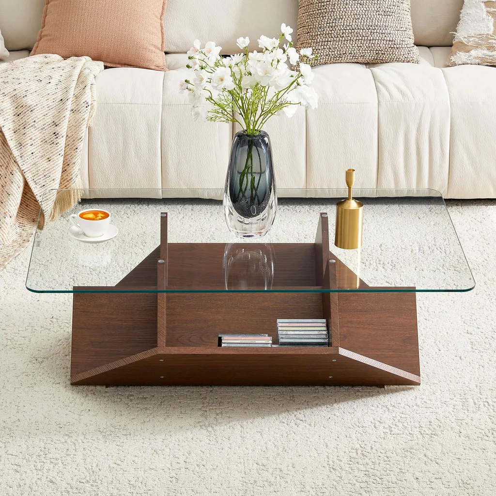 Optimisez votre salon : Table basse à rangements multiples en noyer - 10