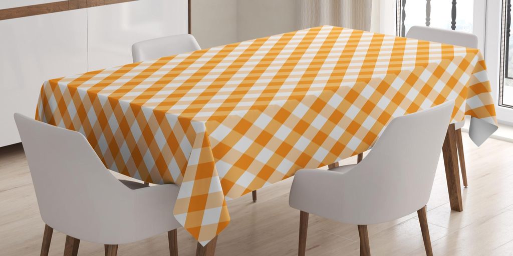ABAKUHAUS Orange und Weiß Tischdecke, Altmodisches Picknick-Muster-Gingham-kariertes Retro- und geometrisches, 140 x 240 cm, Orange und Weiß