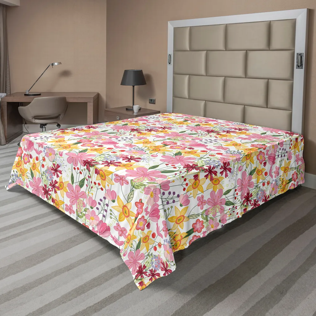 Drap de lit pour décoration de chambre romantique, fleurs et narcisses 1p