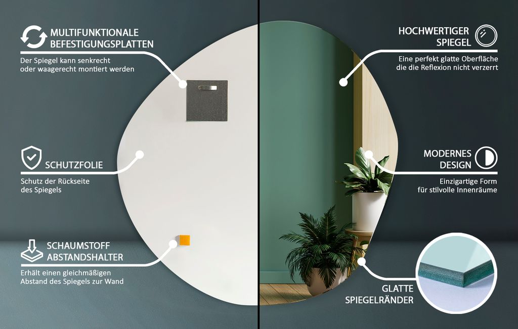 Decormat Zrkadlo nepravidelného tvaru - Závesné zrkadlo na Obrázok produktu 7
