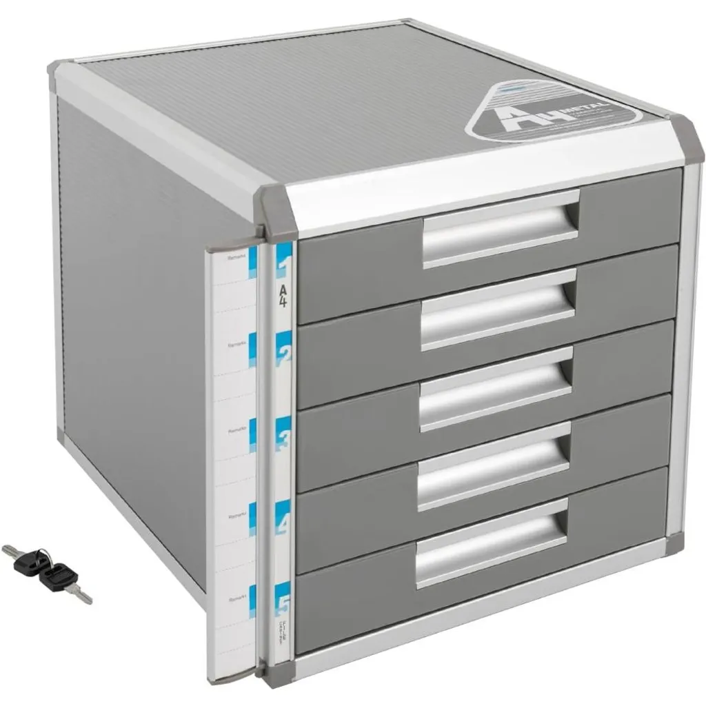 Organiseur de bureau moderne gris avec 5 tiroirs coulissants de rangement