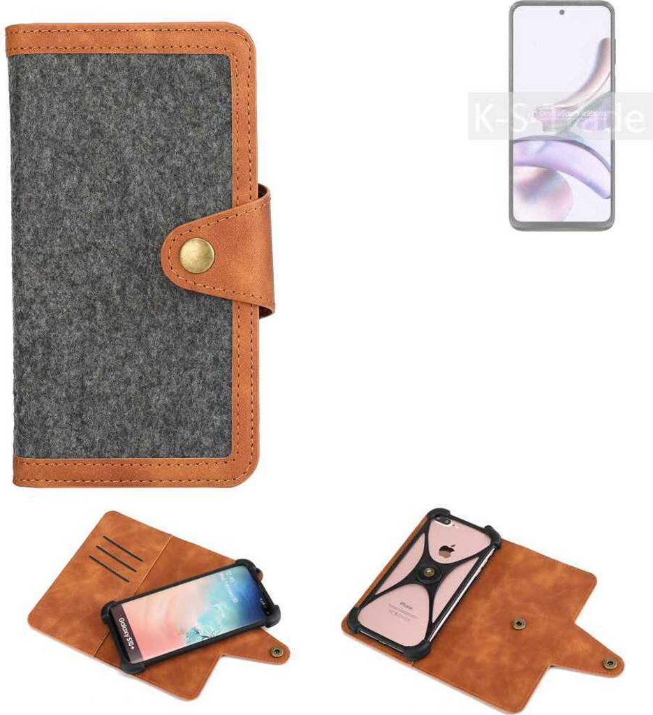 K-S-Trade Schutzhülle Handyhülle kompatibel mit Motorola Moto G13 Filz Hülle Kunst-Leder dunkelgrau braun (1x)