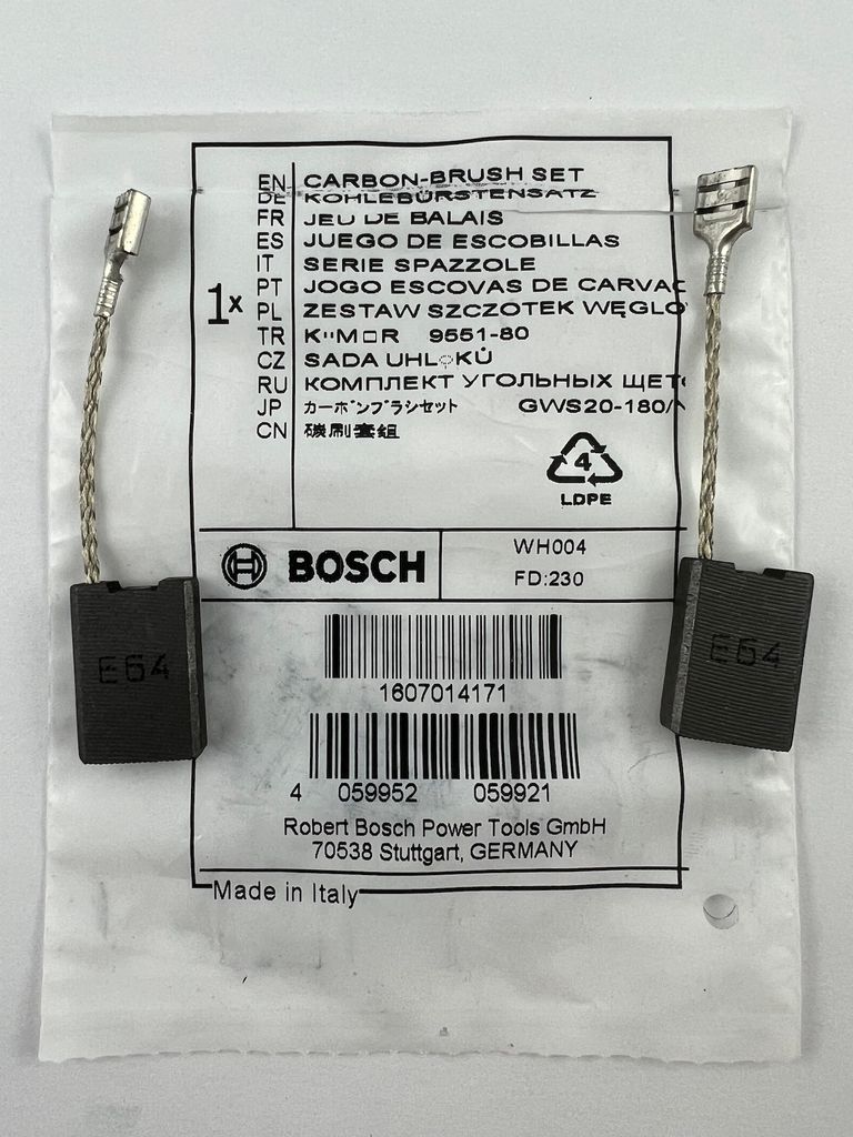 A product shot of Bosch carbon brushes on a white background.