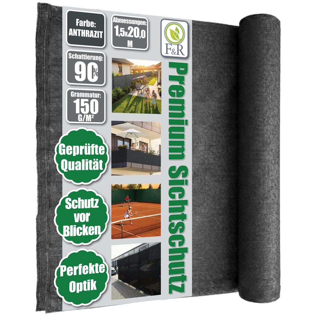 Zaunblende 1,5x20m Sichtschutz 150g/m² Schattiernetz Produktbild 