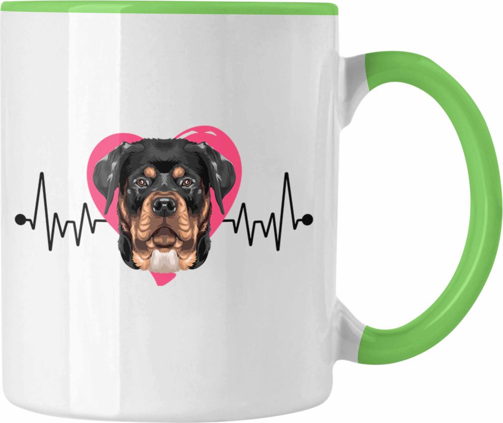 Trendation - Rottweiler Besitzer Tasse Geschenk Lustiger Spruch Geschenkidee Herzschlag Rottweiler (Grün)