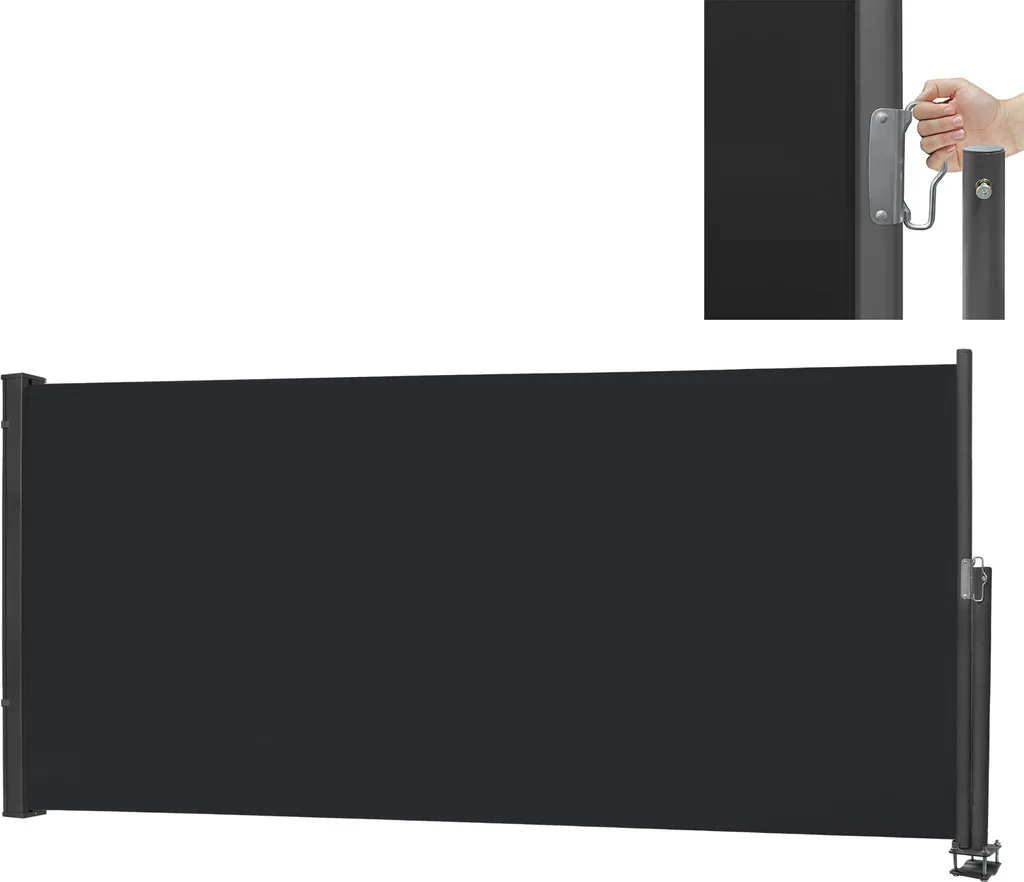 Sessamen-LP Tenda da sole laterale Tenda da sole estensibile 120 x 300 cm Protezione solare in poliestere Schermo antivento per balcone e terrazza, tenda a rullo laterale con supporto a parete, antracite