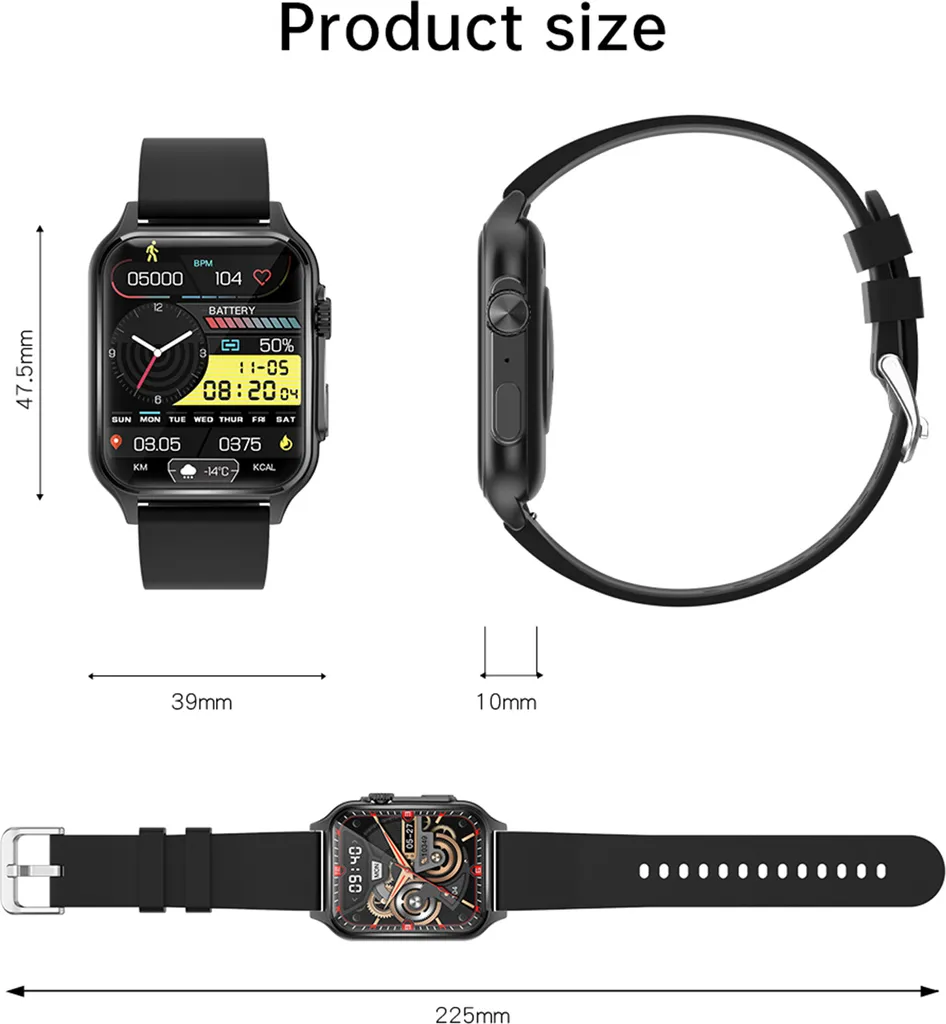 Smartwatch KT64 con schermo touchscreen IPS da 1,96 pollici, BT5.2 | IP67 impermeabile | Ricarica magnetica | Assistente vocale intelligente | Monitoraggio della salute | Chiamate chiare, bracciale in acciaio inossidabile, nero - 2