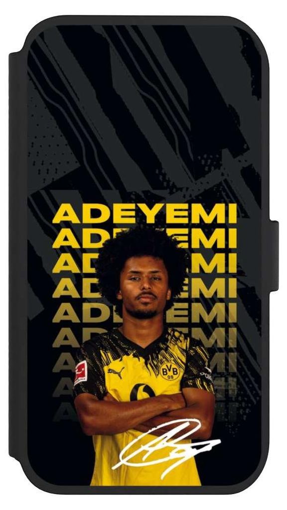 NIVOCASE Klapphülle für Apple iPhone 11 Handyhülle aus Kunst Leder NIVOflip schwarz BVB Borussia Dortmund Karim Adeyemi
