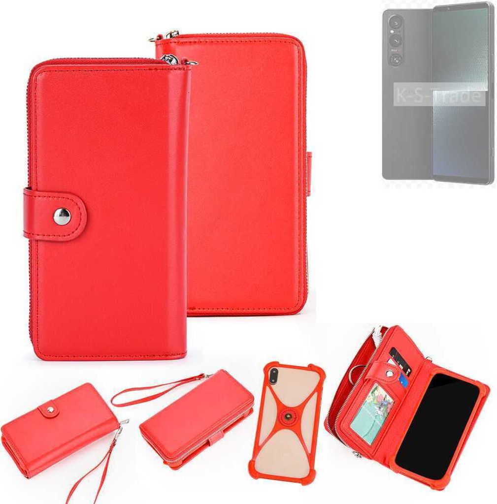 K-S-Trade 2in1 Schutzhülle Portemonnee Handyhülle mit Bumper kompatibel mit Sony Xperia 1 V Hülle Case Etui Geldbörse Smartphone rot (1x)
