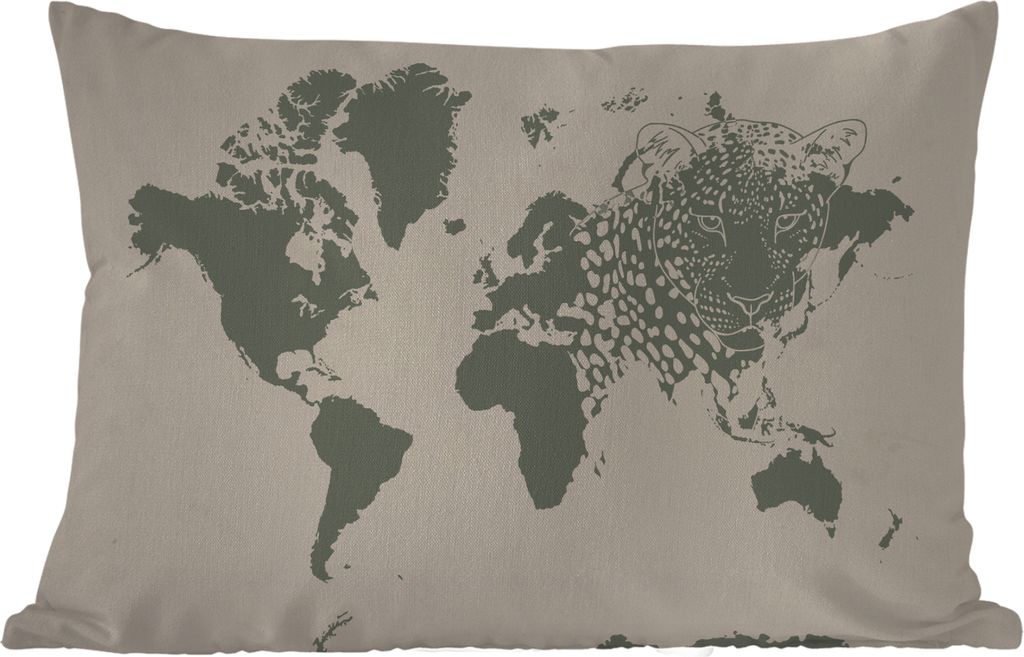 MuchoWow Outdoor Kissen - Weltkarte - Tiere - Leopard - 50x30 cm - Wetterfest - Lounge Kissen - Sofa kissen - Wohnzimmer Dekoration