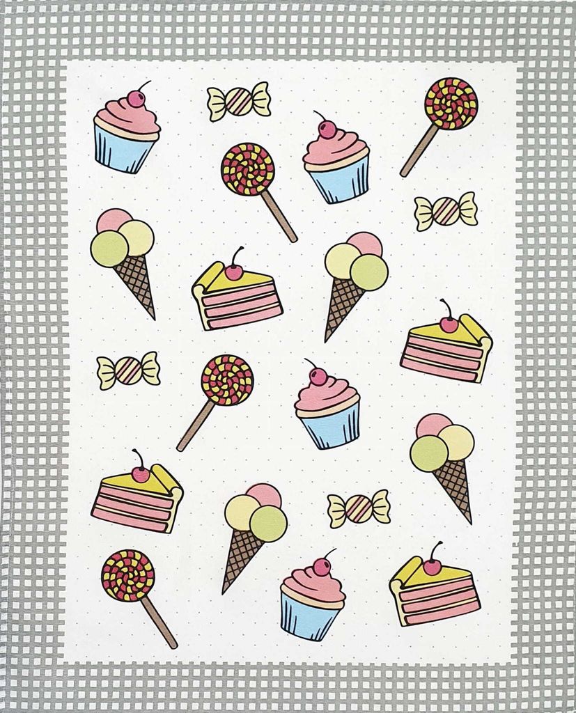 Geschirrtuch, Küchenhandtuch 100% Baumwolle Süßigkeiten 50x64cm Grau