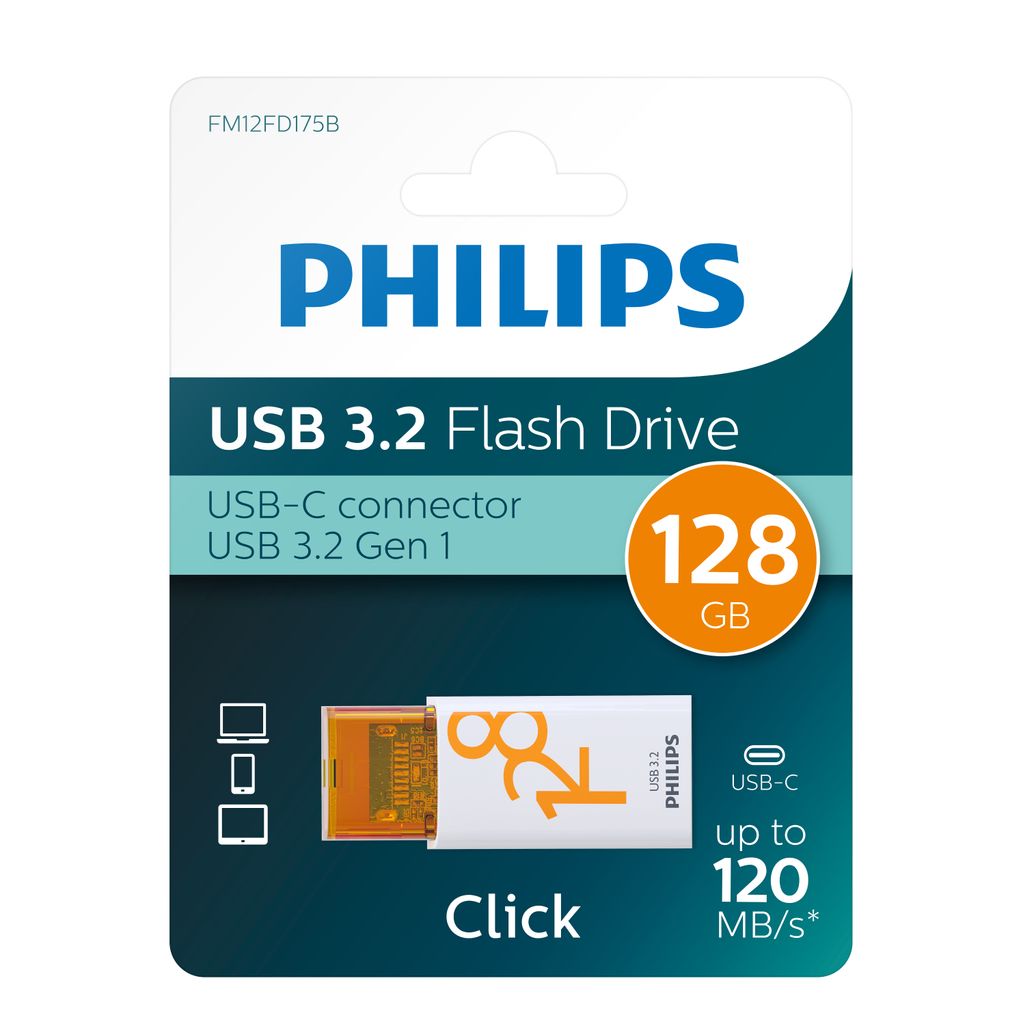 Philips USB 3.2 128GB Click Series Gen 1 USB-C Produktbild 