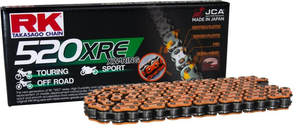 RK Offene Transmission Kette Orange XRE 114 Glieder 520 Nietverschluss