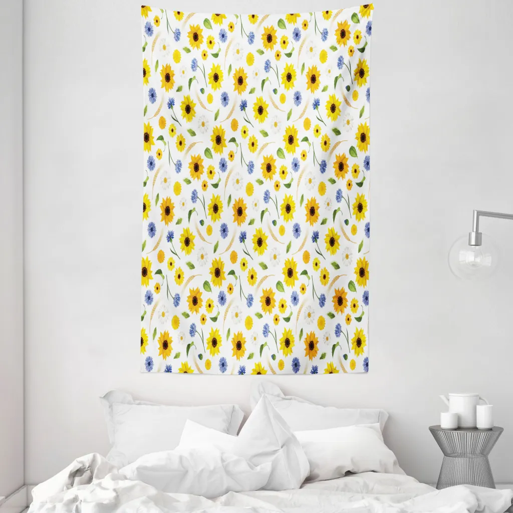 ABAKUHAUS Arazzo Da Parete E Copriletto – Tema Moon Star, 140x230 Cm, Blu E Giallo, Microfibra