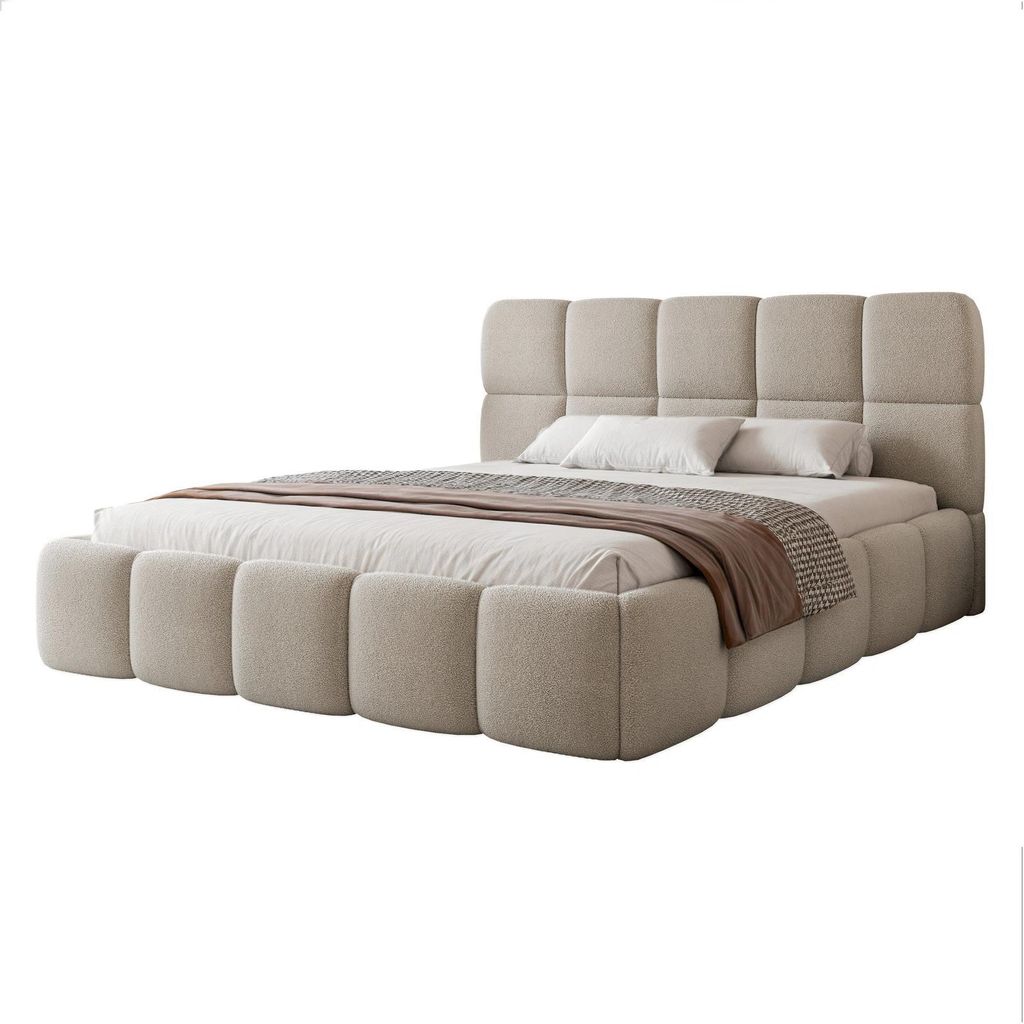 Polsterbett CERETTO 160x200 Kaltbeige Boucle mit Bettkasten & Lattenrost