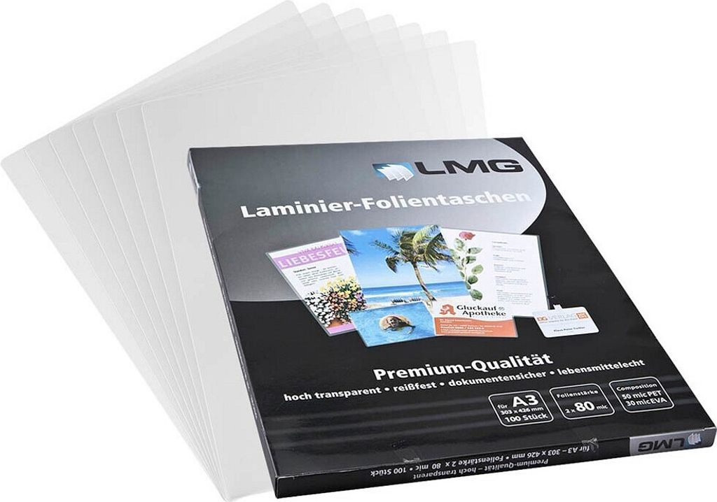 LMG LMGA3-80 Laminierfolien A3, 303 x 426 mm, 2 x 80 mic, 100 Stück