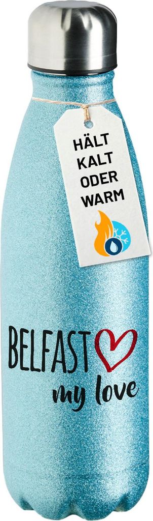 Huuraa Trinkflasche Belfast my love 500ml Blue Edelstahl Wasserflasche Trinkflasche Geschenkidee