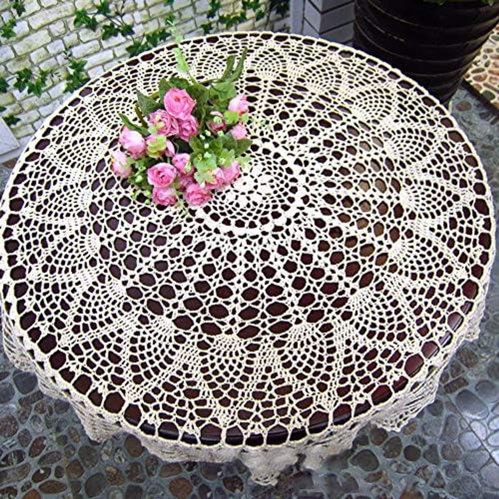 Handgemachte Gehäkelte Tischdecke Aus Baumwolle, Runde Vintage Spitzen Tischdecke, Tischsets Für Hochzeiten Und Abendessen, 80 cm