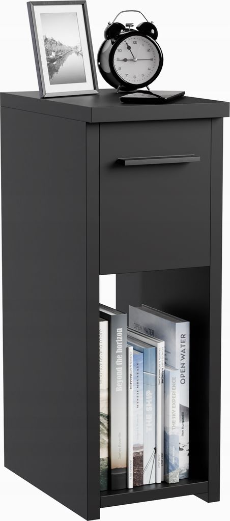 Nachttisch - 20x30x55 cm - Schwarz - schmal - Loft Design - mit Schublade - mit Ablage - einfache Montage