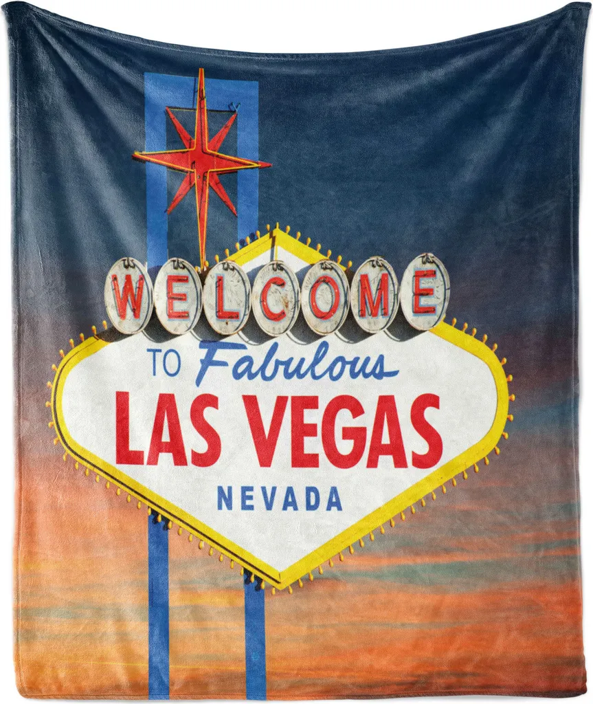 ABAKUHAUS USA Morbida coperta in pile di flanella, Benvenuti a Las Vegas Nevada Dettaglio del cartello Viaggiatore Urbanistica Pianificazione stradale, 175 x 230 cm, Multicolore