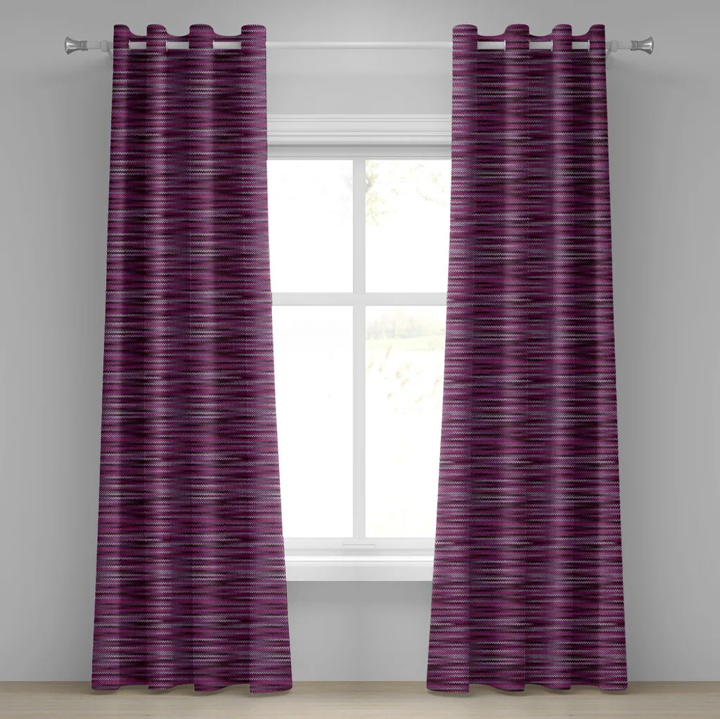 ABAKUHAUS Tenda con occhielli magenta, motivo vintage lavorato a maglia Varianti selezionate di tonalità rosa Nostalgic Vibrant Art, tende decorative a 2 pannelli, 280 cm x 225 cm, fucsia viola