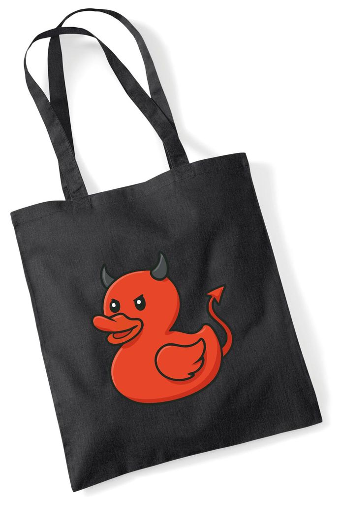 Huuraa Jutebeutel Quietscheente Teufel Gummiente Luzifer 10 Liter Black Baumwolle Tasche Geschenkidee