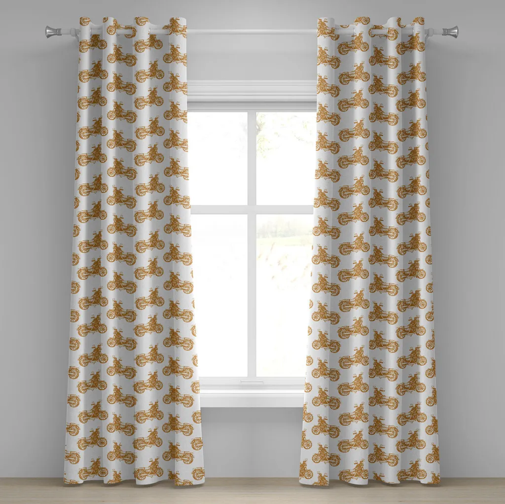 Rideau moto vintage 2 panneaux avec moteur et engrenages 280x245 cm