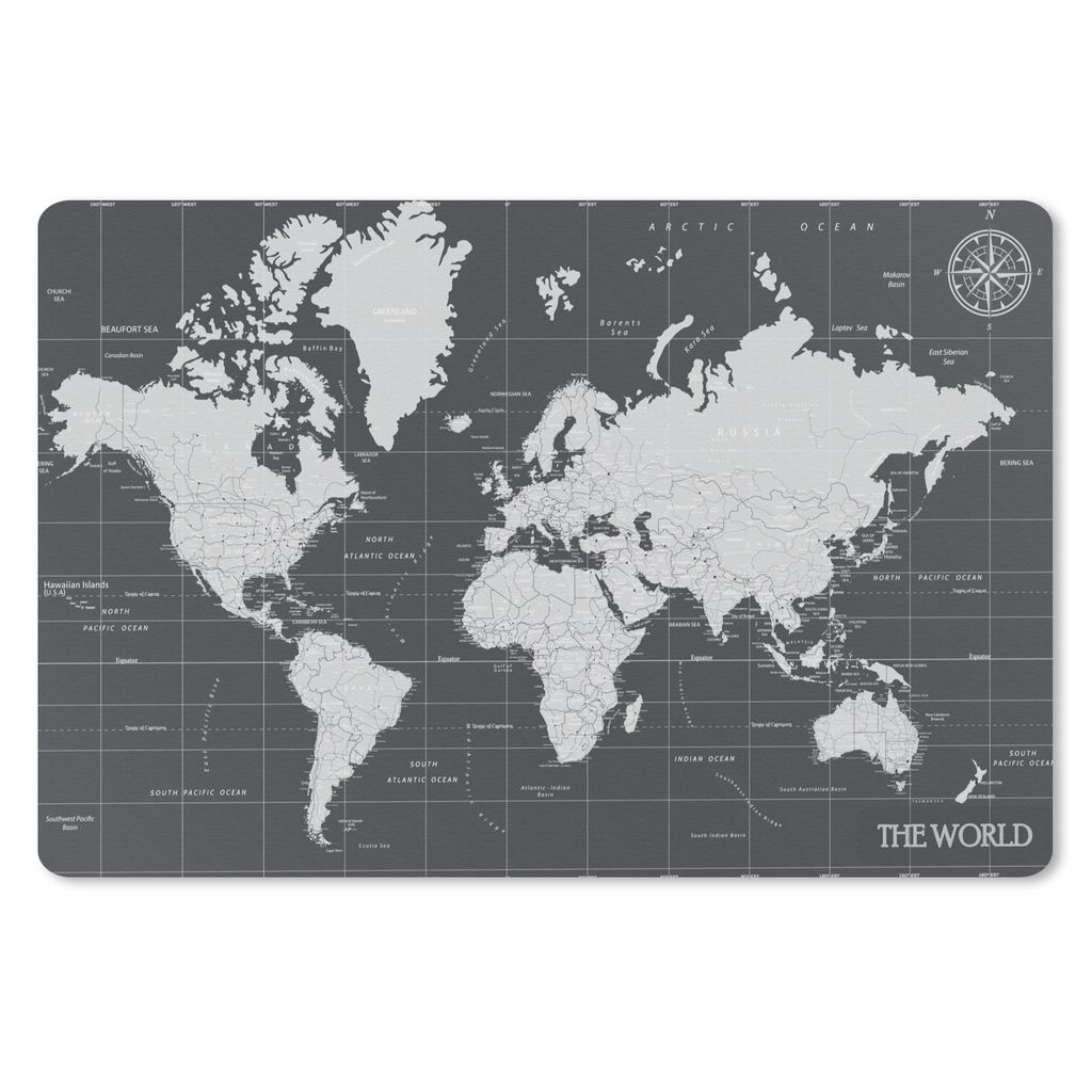 MuchoWow Schreibtischunterlage Weltkarte - Schwarz - Weiß - Welt 60x40 cm - XXL Mauspad - Großes Mauspad