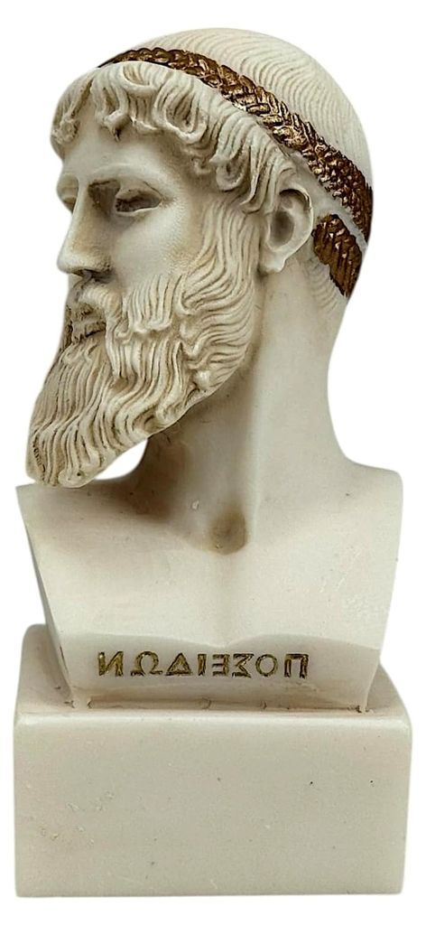 Poseidon Büste – Griechischer römischer Gott des Meeres | Handgefertigte Skulptur aus gegossenem Alabaster-Grau | Klein 11,9 cm