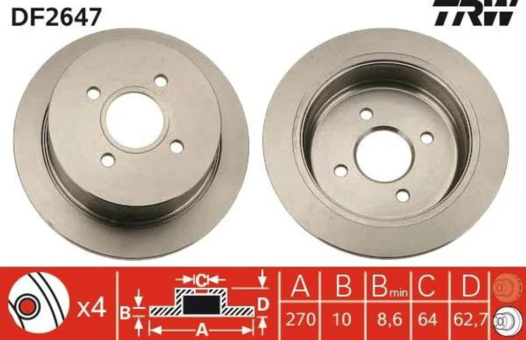 Disque de frein arrière pour Escort TRW DF2647 référence OE 5025951 neuf