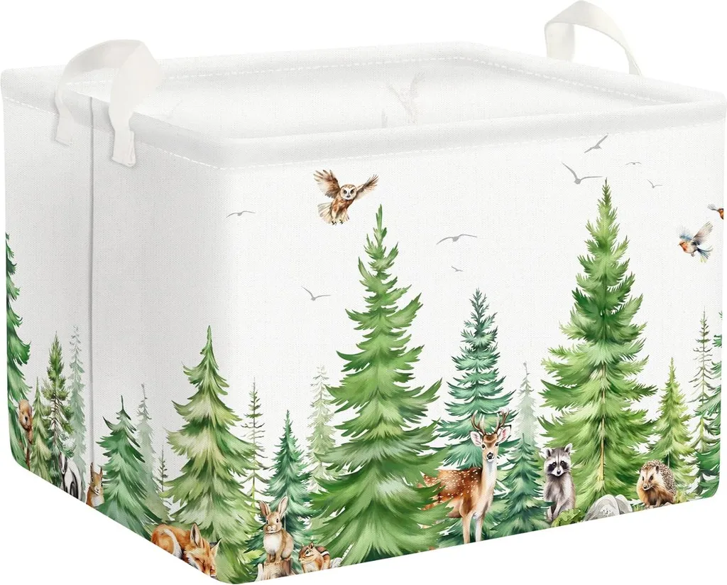 Grand sac de rangement forêt de bouleaux 36L pliable avec motifs cerfs
