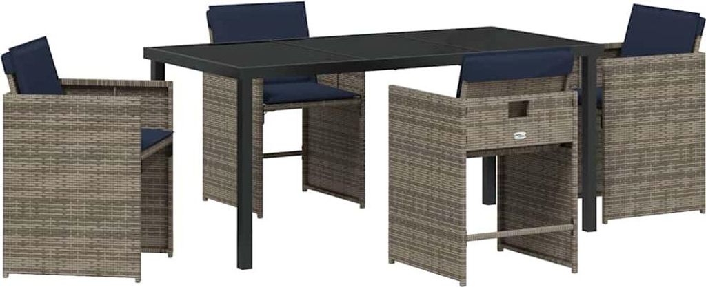 Garten Essgruppe mit Kissen 5 pcs Grau Poly-Rattan