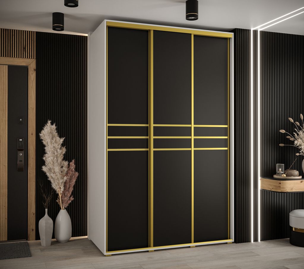Kleiderschrank YVONA 10 - 160/60 cm, weiß/schwarz/gold