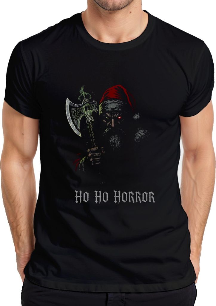 Ho Ho Horror Weihnachtsmann Axt Bart rot düster Halloween Vintage Herren T-Shirt, Schwarz, L