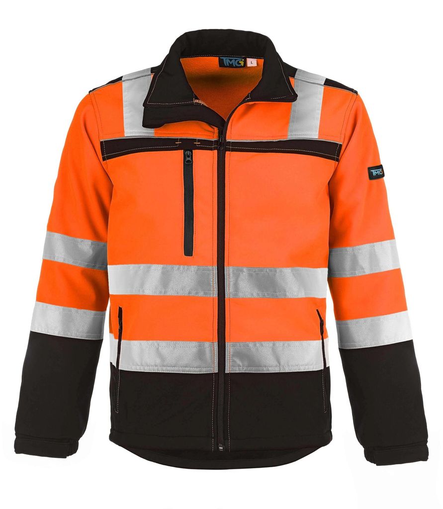 TMG Night Reflex Herren Warnschutz Softshelljacke wasserdicht Klasse 2, L, orange