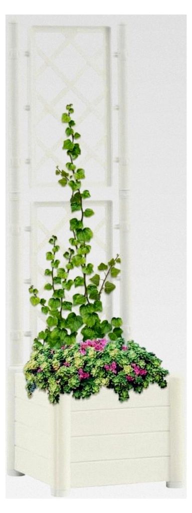 Blumenkasten mit Rankgitter 43 x 43 x 142 cm, Polypropylen, weiß, Hochbeet, Pflanzschale für Blumen, Sukkulenten, Terrasse, Patio, Balkon